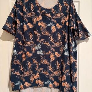 LuLaRoe Navy and Orange Butterfly Print Short Sleeve Top